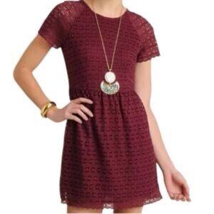 Free People Burgundy Crochet Lace Fit & Flare Mini Dress Medium Maroon Wine